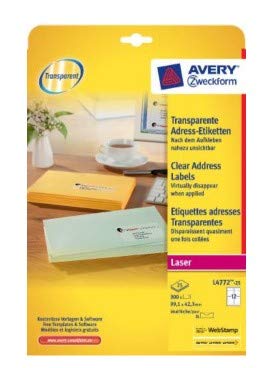 Avery-Zweckform Zweckform Avery-L4772-25 Etiketten 99.1 x 42.3mm Polyester-Folie Transparent 300 St. Permanent Adres von AVERY Zweckform