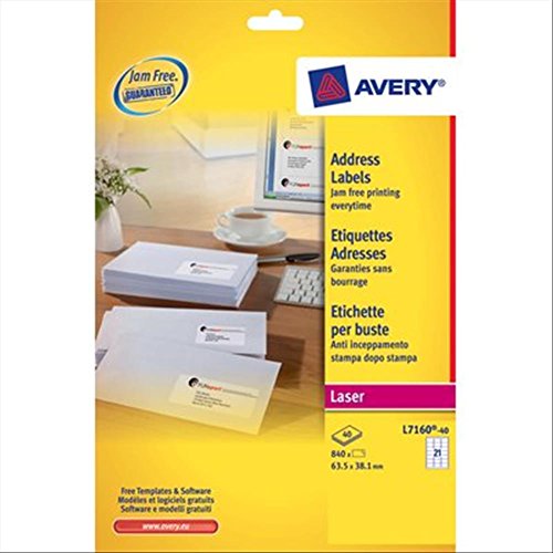 AVERY Zweckform Laser-Etiketten QuickPeel/L7160-40, weiß, 63,5x38,1, Inh. 840 von Avery