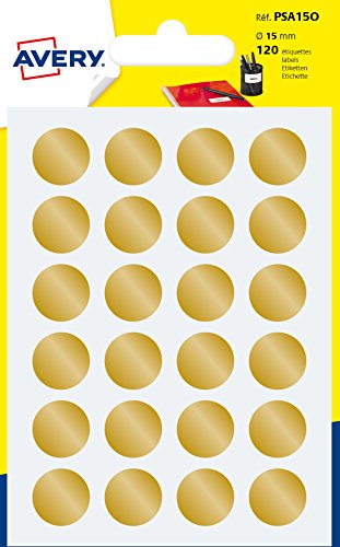 Avery 120 Tabletten – Ø15 mm – Brett A6 – Gold (psa15o) von Avery