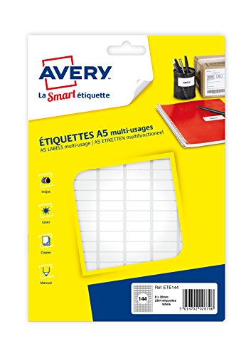 Avery 2304 Mehrzweck-Etiketten 8 x 20 mm - A5 Bogen - weiß (ETE144) von Avery