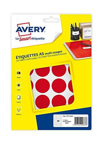 Avery 240 Tabletten - Ø30mm A5 Board - Rot (pet30r) von Avery