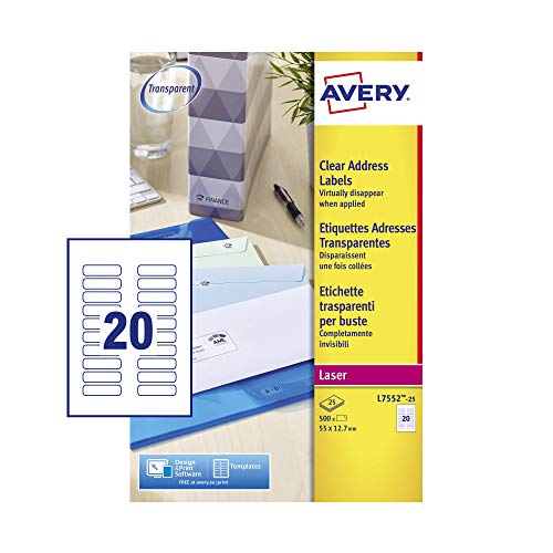 Avery Clear Addressing Labels Laser 20 per Sheet 55x12.7mm Ref L7552-25 [500 Labels] von Avery