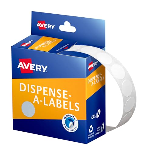 Avery Runde Spenderetiketten - Abnehmbare Preisaufkleber - Identifikationsetiketten - Bürobedarf - Weiß, 14 mm, 1200 Etiketten/1 Rolle (937200) von Avery