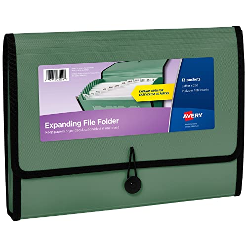 Avery Fächermappe 73555, Akkordeon-Aktenordner, 13 Fächer, Salbei, für 425 Briefe / A4-Blätter Avery Fächermappe 73555, Akkordeon-Aktenordner, 13 Fächer, Salbei, für 425 Briefe / A4-Blätter von Avery