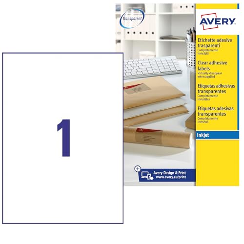 Avery J8567–25 DURCHSICHTIGE Etiketten 210 x 297 mm von Avery