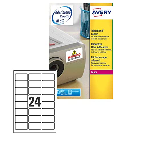 Avery L6141-20 Etiketten für Laserdrucker stark klebend 63,5 x 33,9 mm 480 Stück Weiß von Avery