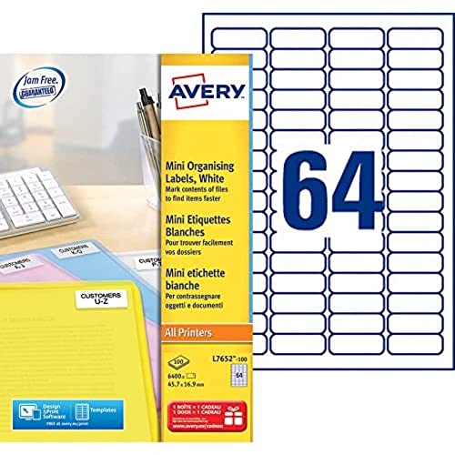 Avery - L7652-100 - 6400 Laseretiketten - 45,7 x 16,9 mm - weiß von Avery