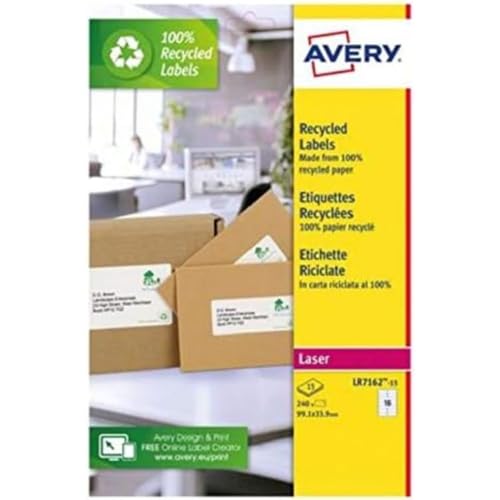 Avery LR7162-15 Adressetiketten, recycelt, 99,1 x 33,9 mm pro Blatt von Avery