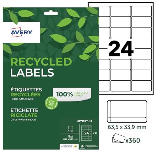 AVERY - Packung mit 360 Etiketten aus 100% recycelten Etiketten "MonTimbrenline", personalisierbar, bedruckbar, Format 63,5 x 33,9 mm, Laser- und Tintenstrahldruck (LR7159-15) von Avery