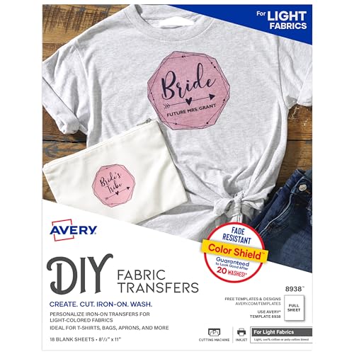 Avery T-Shirt Transfer für Tintenstrahldrucker Light 162 Sheets 162 Blatt von Avery