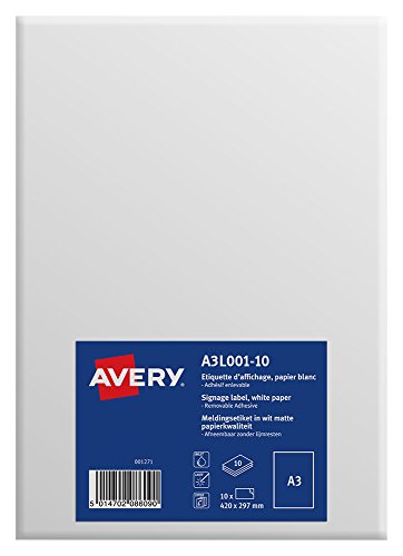 Avery a3l001 – 10 Pack DE 10 Etiketten D Anzeige abnehmbarer A3 420 x 297 mm weiß von Avery