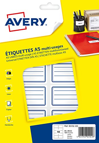 Avery scol120 Schuletiketten, liniert, 36 x 56 mm, dunkelblau, 120 Stück von Avery