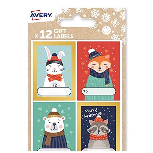 Avery Festliches Etiketten-Set mit Wintertier-Designs – 12 Stück Geschenk-Etiketten-Aufkleber, selbstklebende Premium-Weihnachts-Namensetiketten und Geschenkpapier-Dekoration. von Avery