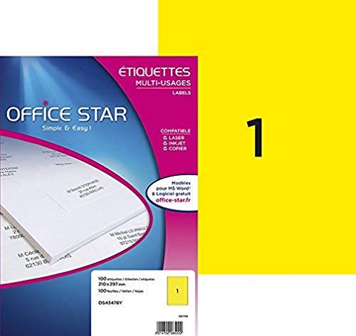 Office Star Boîte De 100 Etiketten – Mehrzweck – 210 x 297 mm – gelb (os43478y) von Office Star Products
