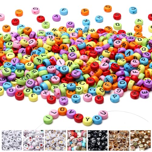 AWARDSEN 1500pcs Buchstabenperlen für Armbänder Farbige, 7 mm Acryl Buchstaben Perlen, Weiß Buchstaben, Zwischenperlen für Armbänder Für DIY Geeignet Halsketten Armbänder handwerk von AWARDSEN