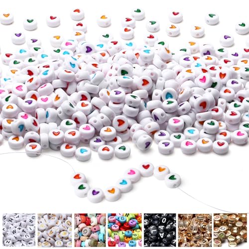 AWARDSEN 1500pcs Herz Perlen für Armbänder Weiß, 7 mm Acryl Farbige Herzen Spacer Perlen, Zwischenperlen für Armbänder Für DIY Geeignet Halsketten Armbänder handwerk von AWARDSEN