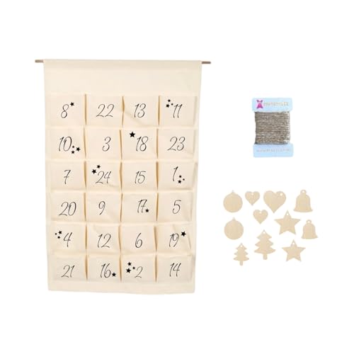 AWASG Adventskalender groß Stoff für Kinder Erwachsene - 24 Taschen zum selber Befüllen inkl. Geschenkanhänger aus Holz - Kalender Adventszeit Weihnachten von AWASG