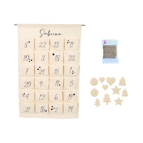 AWASG Adventskalender groß Stoff für Kinder - Personalisiert mit Name - 24 Taschen zum selber Befüllen inkl. Geschenkanhänger aus Holz - Kalender Adventszeit Weihnachten von AWASG