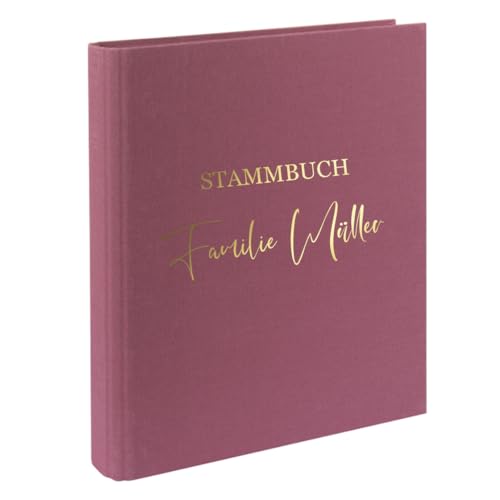 AWASG Dokumentenmappe Stammbuch - Personalisiert mit Namen - Ringbuch Ordner für die Familie - Familienordner Leinen zum Einsortieren von Unterlagen (beere) von AWASG