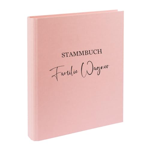 AWASG Dokumentenmappe Stammbuch - Personalisiert mit Namen - Ringbuch Ordner für die Familie - Familienordner Leinen zum Einsortieren von Unterlagen (rosa) von AWASG