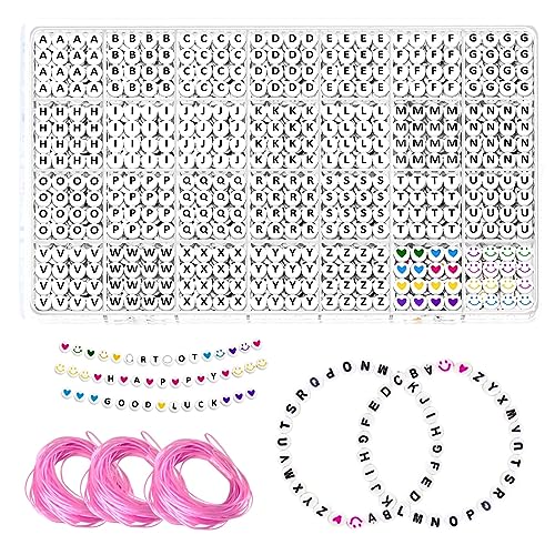 AWAVM 1400 Stücke A-Z Buchstaben Perlen und bunte Muster Perlen mit 28-Gitter Aufbewahrungsbox und 3-Rollen elastische Linie für die Herstellung von Halskette, Armband, Anhänger, Trinkets, DIY von AWAVM