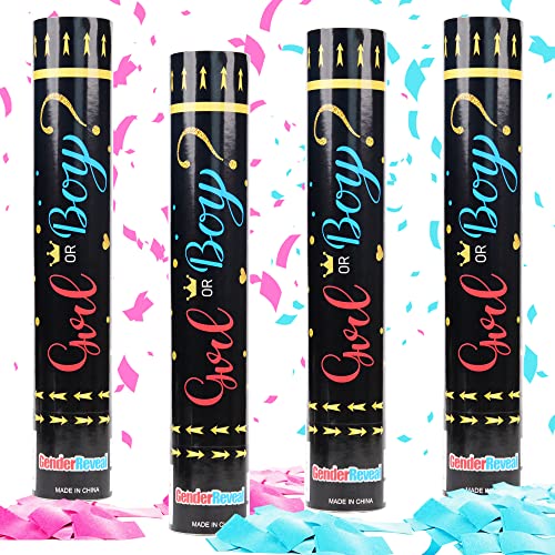 AWCIGG® Gender Reveal Konfetti Kanone 2 Blau und 2 Rosa Konfettikanonen für Baby Geschlecht Verkünden & Baby Gender Reveal Party von AWCIGG