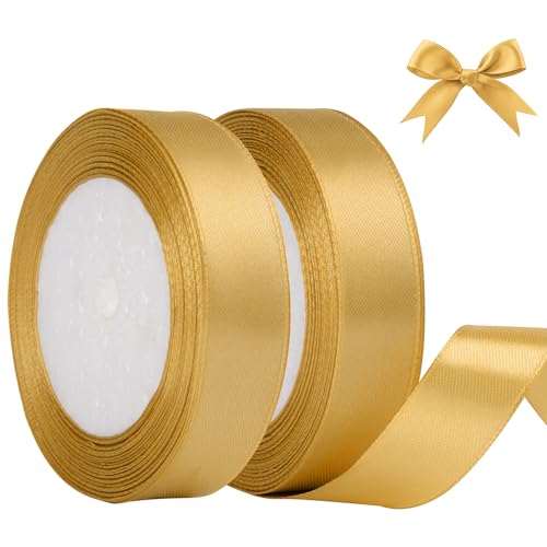 AWCIGG Satinband Gold, 44m x 20mm Geschenkband Dekoration Schleifenband Stoffband Bänder für Geschenkverpackungen, Floristen, Basteln, Nähen, Autos, Hochzeit, Weihnachten (22m/rolle) von AWCIGG