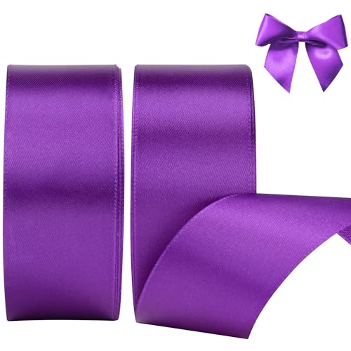 AWCIGG Satinband Lila 40mm, 44 Meters Dekoration Geschenkband Breit Schleifenband Stoffband Bänder für Geschenkverpackungen, Floristen, Basteln, Nähen, Autos, Hochzeit, Weihnachten (22M/Rolle) von AWCIGG