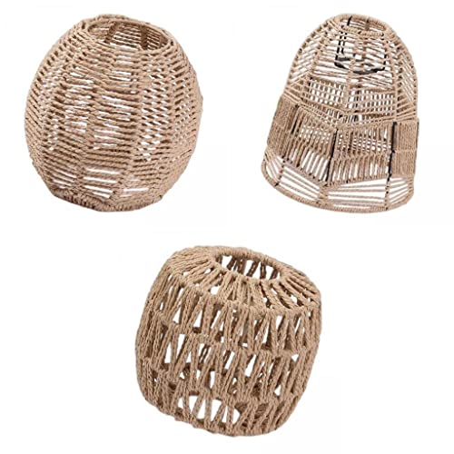 ＡＷＨＡＯ 3 Stück Retro-Hängelampenschirm Geflochtener Rattan Hängelampenschirm Deckenleuchte Kronleuchter Abdeckung für Hotel Home Küche Wohnzimmer, Stil A von ＡＷＨＡＯ