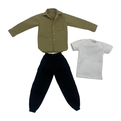 ＡＷＨＡＯ 3 Stücke 1/6 Skala Männliche Puppe Kleidung Mode Dekoration Puppe Kleidung Cosplay Hosen Shirts für Action Figur, Beige von ＡＷＨＡＯ