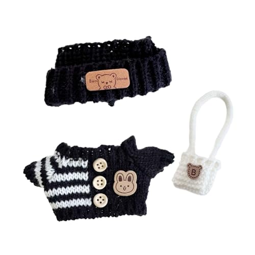 ＡＷＨＡＯ 3 Teiliges Set für Mini Puppenkleidung, Anzug, Hut, Pullover, Rucksack, Puppenzubehör, Kleidung, Puppenoutfits für 15 cm Und 17 cm Große Puppen, Schwarz Und Weiß von ＡＷＨＡＯ