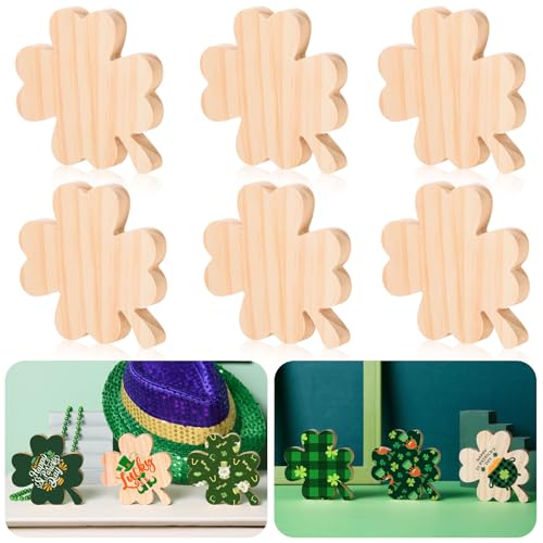 AWIZOM 12 Stück St. Patrick's Day Holzausschnitte, unlackiert, vierblättriges Kleeblatt-Design, blanko, Holzblöcke für Malerei, DIY, Handwerk, irisches Zuhause, abgestuftes Tablett, Regal-Dekoration, von AWIZOM