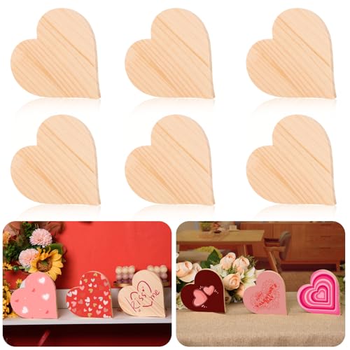 AWIZOM 6 Stück unlackierte Holzherzausschnitte Valentinstag Holztisch Holzschilder dickes Holz Liebesblöcke blanko Holzherzscheiben für Malerei DIY Handwerk Hochzeit Zuhause Regal gestufte von AWIZOM