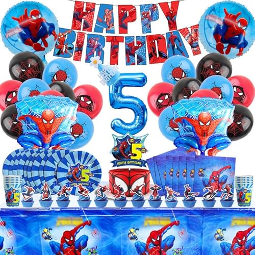 94 Stück Geburtstag Deko Spiderma Junge 5 Jahre, Spiderma Ballons Zum Geburtstag 5, Spiderma Geburtstag Partygeschirr, Spiderma Tischdeko Geburtstag Kinder, Party Deko Spiderma 5 Geburtstag von AWOUSUE