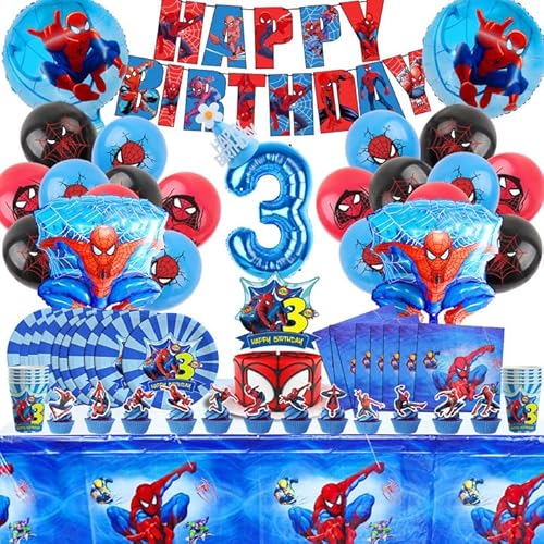 94 Stück Spiderma Deko Geburtstag Kinder 3, Spiderma Ballons Zum Geburtstag 3, Spiderma Partygeschirr, Spiderma Kuchen Deko 3, Spiderma Tischdeko Geburtstag Kinder, Geburtstag Junge 3 Spiderma von AWOUSUE