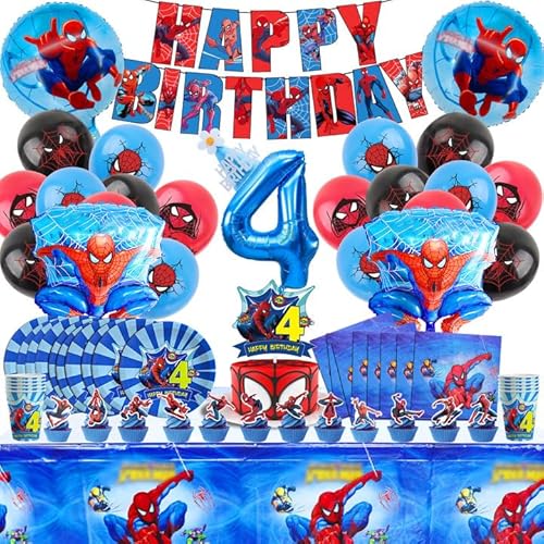 94 Stück Spiderma Deko Geburtstag Kinder 4 Jahre, Spiderma Luftballons Geburtstag 4, Spiderma Geschirr Geburtstag, Spiderma Ballon Set 4 Geburtstag, Party Deko Spiderma 4 Geburtstag von AWOUSUE