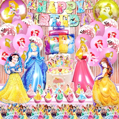 Prinzessin Geburtstag Deko Set, 52 Stück Prinzessin Party Deko Kindergeburtstag, Ballons Prinzessin Geburtstag, Folienballon Prinzessin Geburtstag, Prinzessin Cupcake Topper von AWOUSUE