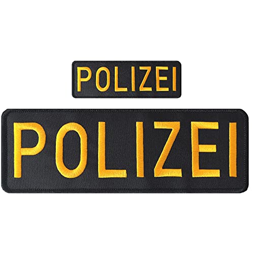 AXEN Polizei Patches Large Embroidered Loop and Hook Police Patch for Military Tactical Vest Uniform Jacket, Pack of 2 (One large and One Small) Yellow von AXEN