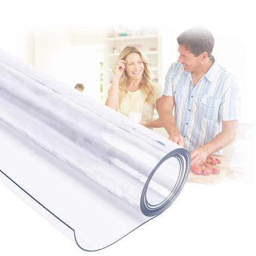 Tischdecke Transparent PVC Tischfolie Schutzfolie,1mm Dicke Glasklar und Hochglanz Schutzfolie,Tischschutz Tischdecke,Für Couchtische Und Schreibtische,Abgeschrägten Kanten(Transparent,90x90cm) von AXFZZRS