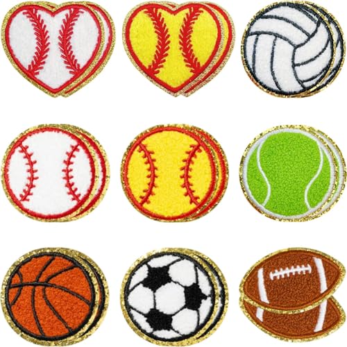 18 Stück Sport-Aufnäher zum Aufbügeln, Chenille, Baseball, Softball, Fußball, Tennis, Basketball, Volleyball, Stickerei, Aufnäher für Kleidung, Jeans, Rucksäcke, Hüte von AXZTYYLA