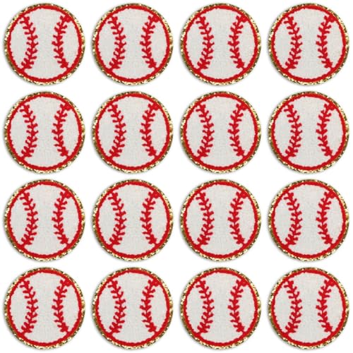 Baseball-Aufnäher, Chenille-Flicken, goldene Kanten, Baseball-Aufnäher, Sport-Stickerei, Softball-Applikation für Kleidung, Jacken, Rucksäcke, Jeans, Hüte, 16 Stück von AXZTYYLA