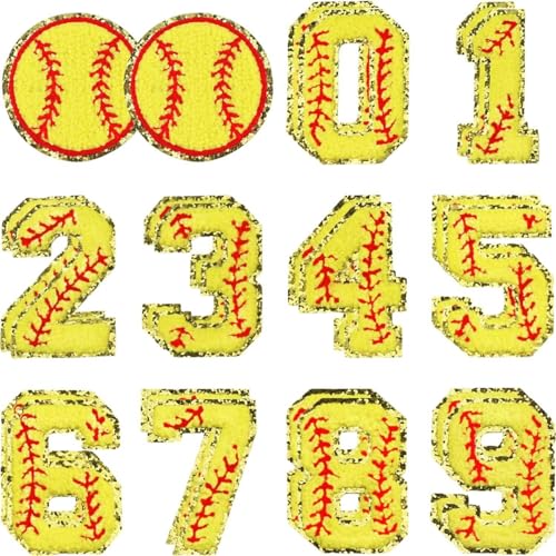 Softball-Aufnäher zum Aufbügeln, Chenille, zum Aufnähen, Aufnähen, Aufbügeln, Zahlen, Baseball-Patches für Hüte, Taschen, DIY, Kleidung, Reparatur, 22 Stück von AXZTYYLA