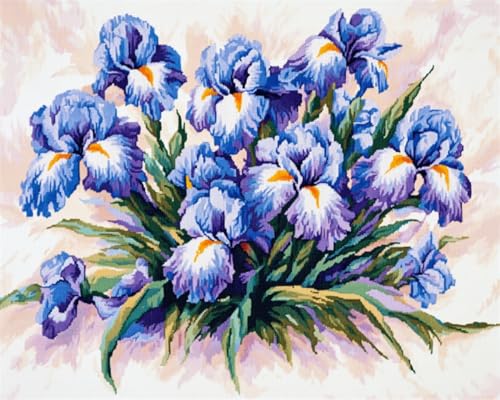 AYAOYANGGO 11CT Kreuzstich Set Stickset „Blaue Iris“，Fantasieblumen，Kreuzstich-Set Für Erwachsene Und Anfänger，Diy-Kunst Als Geschenk，Heimdekoration 40x50cm von AYAOYANGGO