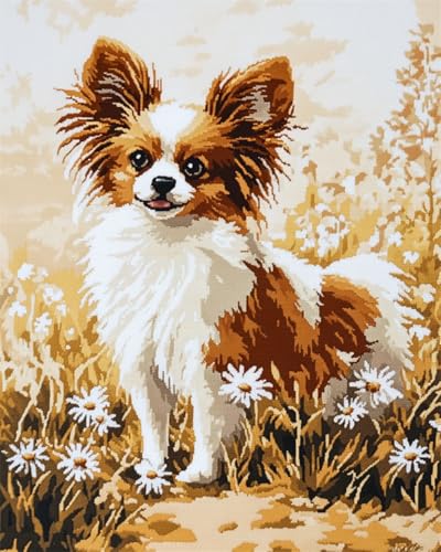 AYAOYANGGO 11CT Stickerei Set Papillon Stickset Hund Und Blumen Kreuzstich-Set Mit Stickfäden Und Anderen Kreuzstich-Zubehör Inklusive 40x50cm von AYAOYANGGO