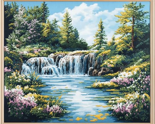 AYAOYANGGO 9CT Diy Bead Embroidery Kit Landschaft Wasserfall Stickperlen Naturlandschaft Diy Perlenstickerei Bastelset Für Anfänger,Handarbeitsset,Nadelspitzenmuster Dekor Wandkunst 60x80cm von AYAOYANGGO