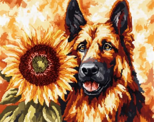AYAOYANGGO Hund Tier Häkelnadel Set Deutscher Schäferhund Und Sonnenblumen Diy-Knüpfteppich-Set, Kreuzstich-Stickerei-Sets, Handarbeit, Heimdekoration 35x46in AYAOYANGGO Hund Tier Häkelnadel Set Deutscher Schäferhund Und Sonnenblumen Diy-Knüpfteppich-Set, Kreuzstich-Stickerei-Sets, Handarbeit, Heimdekoration 35x46in von AYAOYANGGO