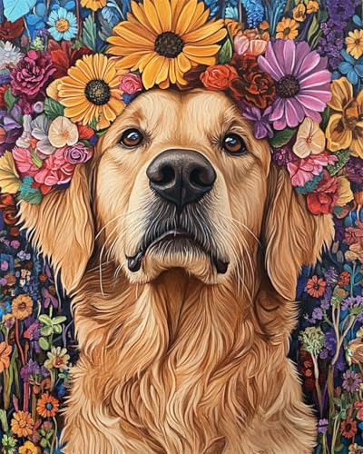 AYAOYANGGO Hund Tier Knüpfteppich Set Vorgedruckt Golden Retriever Und Blumen Knüpfteppich-Sets Für Erwachsene, Vorgedruckte Leinwand, Teppich-Bastelarbeiten Für Anfänger, Heimdekoration 23x16in AYAOYANGGO Hund Tier Knüpfteppich Set Vorgedruckt Golden Retriever Und Blumen Knüpfteppich-Sets Für Erwachsene, Vorgedruckte Leinwand, Teppich-Bastelarbeiten Für Anfänger, Heimdekoration 23x16in von AYAOYANGGO