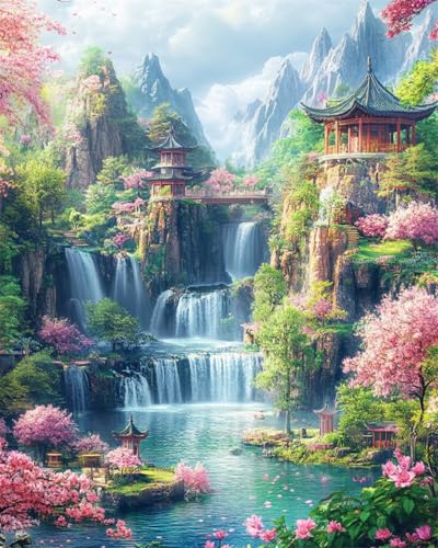 DIY Bead Embroidery Set Cartoon-Wasserfall，Blumen，Bäume Und Architektonische Landschaft Diy-Set Mit Perlen,Handgefertigtes Perlenmalerei-Kit Aus Handarbeit,Bead Embroidery Kits Nadelkuns 50x60cm von AYAOYANGGO