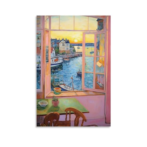 AYAROS Aquarell Landschaft Malerei Poster Ozeanblick außerhalb des Fensters Leinwand Wandkunst Drucke Malerei für Haus Zimmer von AYAROS