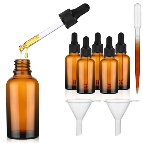 AYBUY Pipettenflasche, Packung mit 6 Tropfflaschen aus Braunglas, 30 ml mit Tropf- und Trichterzubehör, Für ätherische Öle, Parfümöle, Flüssigkeiten von AYBUY